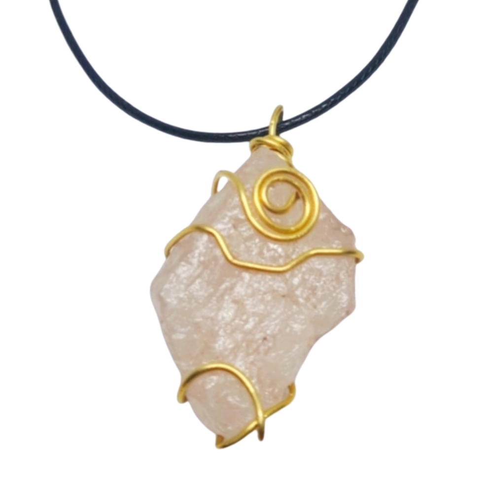Minimalist Raw Pink Quartz Pendant Necklace with Black Leather Cord | NWOT